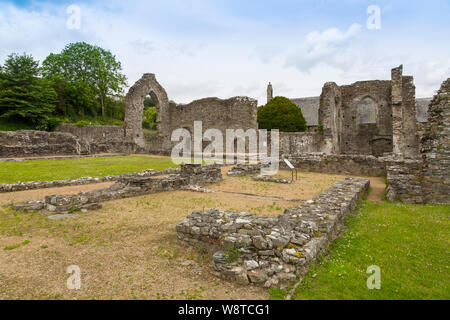 Die Ruinen der St. Dogmaels Abtei aus dem 12. Jahrhundert, in der Nähe von Cardigan, Pembrokeshire, Wales, Großbritannien Stockfoto