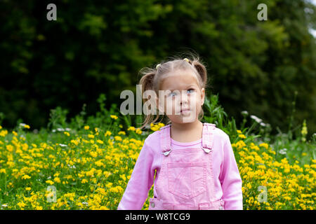 Portrait von Denken und Träumen kind Wandern im Sommer Feld Stockfoto