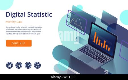 Laptop Monitor mit infografik Elemente. Stock Vektor
