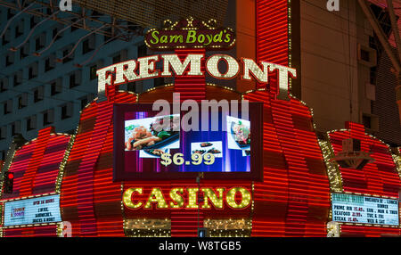 LAS VEGAS, NV/USA, 14. Februar 2016: Die Fremont Hotel & Casino in Downtown Las Vegas. Das Casino wird von der Boyd Gaming Corporation betrieben Stockfoto