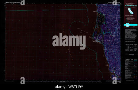 USGS Topo Karte Kalifornien Crescent City 299068 1983 100000 invertiert Wiederherstellung Stockfoto