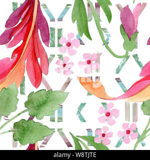 Ornament mit Stiefmütterchen Blumen botanischen Blumen. Aquarell Hintergrund Abbildung. Nahtlose Muster. Stockfoto