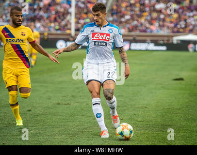 August 10, 2019, Ann Arbor, Michigan, USA: Napoli Defender GIOVANNI DI LORENZO #22 verteidigt den Ball bei einem Match zwischen SSC Napoli und FC Barcelona am Michigan Stadium. Barcelona gewann das Spiel 4-0. (Bild: © Scott Hasse/ZUMA Draht) Stockfoto