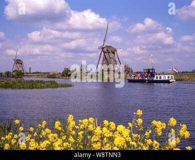 Die alten Windmühlen von Kinderdijk, Kinderdijk, Südholland (Zuid-Holland), Königreich der Niederlande Stockfoto