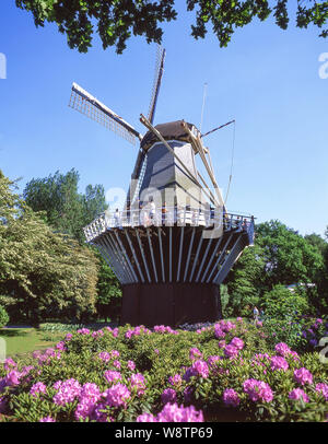Windmühle in Keukenhof Lisse, Südholland (Zuid-Holland), Königreich der Niederlande Stockfoto