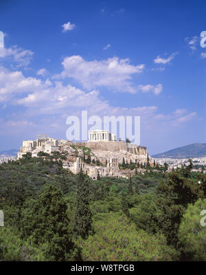 Die Akropolis von Athen aus Mousion Hill, Athen (Athina), Athen, Griechenland Stockfoto