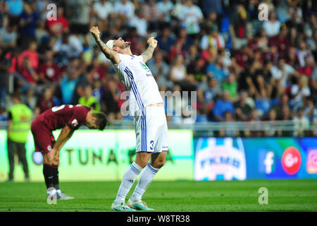 Mlada Boleslav, tschechische Republik. 11 Aug, 2019. DANIEL PUDIL von Mladá Boleslav feiern Sieg nach dem Sieg in der fünften Runde der tschechischen Fußball-Liga Mlada Boleslav vs Sparta Praha in Mlada Boleslav in der Tschechischen Republik. Credit: Slavek Ruta/ZUMA Draht/Alamy leben Nachrichten Stockfoto