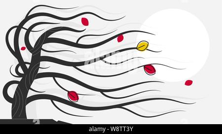Herbst Wald mit fallenden Blätter. Natur. Herbst Landschaft. Vector Illustration Stock Vektor