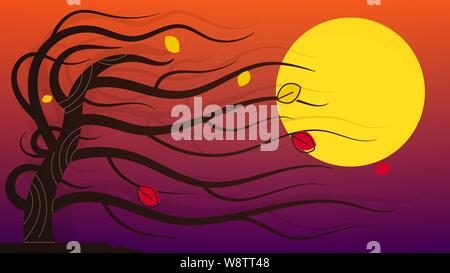 Herbst Wald mit fallenden Blätter. Natur. Herbst Landschaft. Vector Illustration Stock Vektor