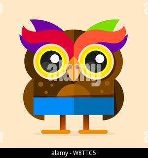 Cute cartoon Eule mit Federn auf hellen Hintergrund Stock Vektor