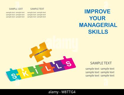 Verbessern Sie Ihre Führungskräfte Kommunikation Fähigkeiten Vorlage Vektor von 3-D-Beschriftung Fähigkeiten auf Puzzleteile. Stock Vektor