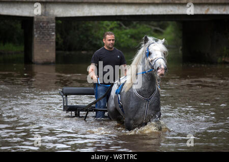 Romani Gypsy Reisende treffen sich für eine jährliche zusammen im New Forest. Reisen Gemeinschaft Warenkorb Racers in New Milton, Hampshire, England, Großbritannien Stockfoto