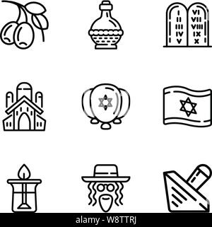Jüdische Symbol Objekte gesetzt. Umrisse Set von 9 jüdische Objekte Vector Icons für Web Design auf weißem Hintergrund Stock Vektor
