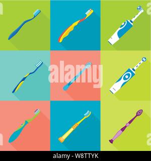 Klassische Zahnbürste Icon Set. Flache Set aus 9 klassischen Zahnbürste Vector Icons für Web Design auf weißem Hintergrund Stock Vektor