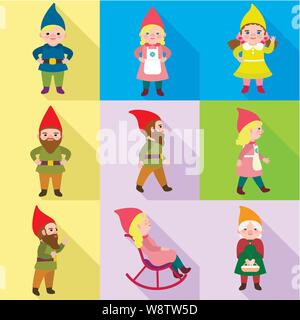 Fairy gnome Icon Set. Flache Set von 9 fairy gnome Vector Icons für Web Design auf weißem Hintergrund Stock Vektor