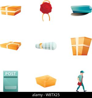 Global post service Icon Set. Cartoon Set von 9 global Post Service Vector Icons für Web Design auf weißem Hintergrund Stock Vektor