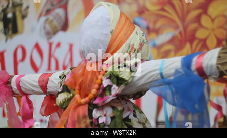 Nahaufnahme Stroh Bildnis von Dummy der Maslenitsa, Symbol der Winter Stockfoto