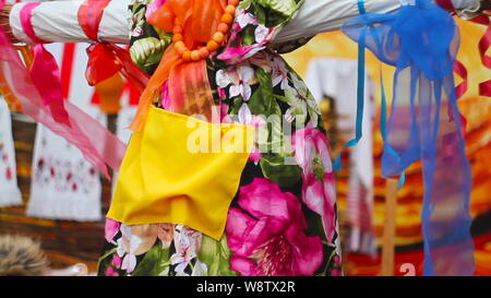 Nahaufnahme Stroh Bildnis von Dummy der Maslenitsa, Symbol der Winter Stockfoto