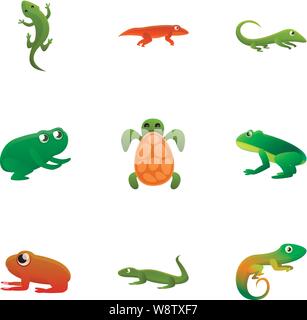 Tropischen Reptil Icon Set. Cartoon Set von 9 tropischen Reptil Vector Icons für Web Design auf weißem Hintergrund Stock Vektor