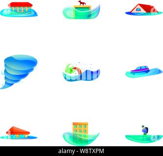 Naturkatastrophe Icon Set. Cartoon Set von 9 Naturkatastrophe Vector Icons für Web Design auf weißem Hintergrund Stock Vektor