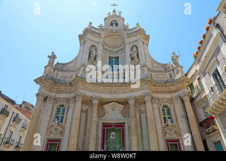 Detail der Sizilianischen Barockkirche Basilica della Collegiata in Catania, Sizilien, Italien Stockfoto