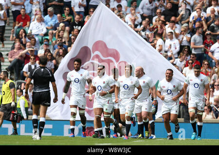 London, Großbritannien. 11 Aug, 2019. England Spieler. England v Wales, Quilter internationalen Rugby in Twickenham Stadium in London am Sonntag, den 11. August 2019. Bitte beachten Sie die Bilder sind nur für den redaktionellen Gebrauch bestimmt. pic von Andrew Obstgarten/Andrew Orchard sport Fotografie/Alamy Live news Credit: Andrew Orchard sport Fotografie/Alamy leben Nachrichten Stockfoto