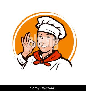 Restaurant, Diner Logo oder Label. Lustige chef Vector Illustration Stock Vektor