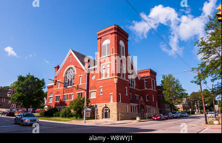 Grace United Methodist Church auf der Central Avenue, erst im Jahr 1870 eröffnet und bedient noch immer die Venango County Area, Öl City, Pennsylvania, USA Stockfoto