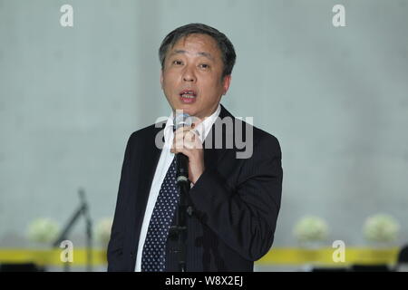 ------ Chinesische Sammler Liu Yiqian, Gründer von Lange Museum, liefert eine Rede an der langen Museum in Shanghai, China, 28. März 2014. Shanghai-based Stockfoto