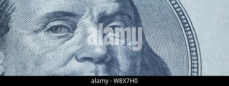 Portrait von Benjamin Franklin von 100 Dollar Bill Stockfoto