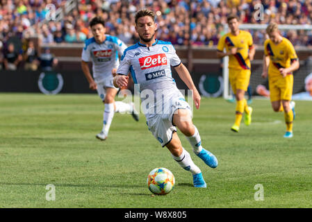 ANN ARBOR, MI - 10. August: Napoli vorwärts (14) Trocknet Mertens in Aktion während der La Liga-Serie ein Pokalspiel zwischen Barcelona und Neapel am 10 August, 2019 am Michigan Stadium in Ann Arbor, MI (Foto von Allan Dranberg/Cal Sport Media) Stockfoto