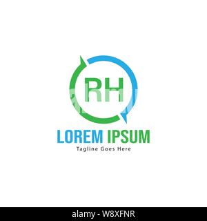 Die ersten RH logo Vorlage mit modernen Rahmen. Minimalistische RH schreiben logo Vector Illustration Design Stock Vektor