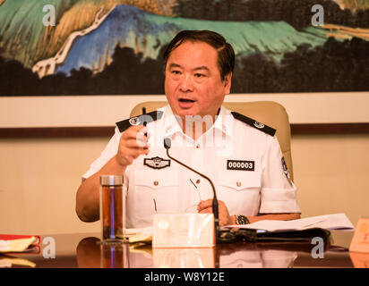 ------ Li Dongsheng, dann Stellvertretender Minister für Öffentliche Sicherheit der Völker Repulic von China, spricht auf einer Konferenz in Peking, China, 19. Juni 2012. T Stockfoto