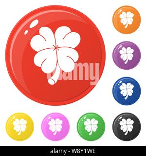 Clover Icons Set 8 Farben isoliert auf Weiss. Sammlung von glänzende Runde farbige Schaltflächen. Vector Illustration für jedes Design. Stock Vektor