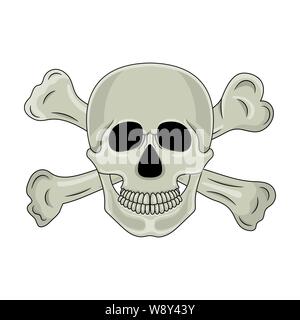 Totenkopf und gekreuzten Knochen auf weißem Hintergrund. Cartoon menschlicher Schädel mit Unterkiefer. Vector Illustration für jedes Design. Stock Vektor