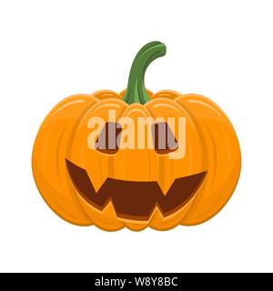 Halloween Kürbis auf weißem Hintergrund. Cartoon orange Kürbis mit Lächeln, lustiges Gesicht. Das wichtigste Symbol der Halloween, Herbst Ferien. Vect Stock Vektor