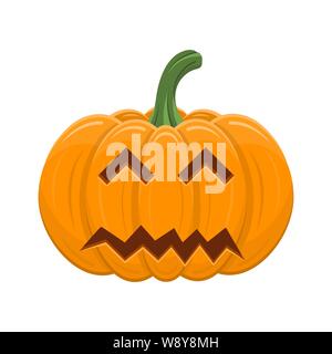 Halloween Kürbis auf weißem Hintergrund. Cartoon orange Kürbis mit Lächeln, lustiges Gesicht. Das wichtigste Symbol der Halloween, Herbst Ferien. Vect Stock Vektor