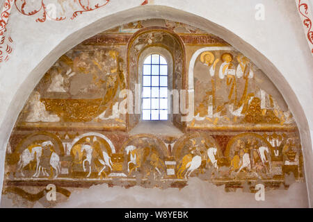 Mittelalterliche Wandmalereien in Skibet Kirche, 27. Oktober 2015 Stockfoto