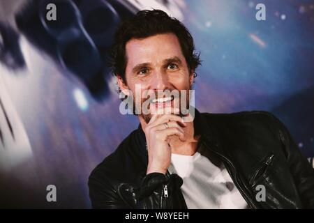 Amerikanische Schauspieler Matthew McConaughey besucht eine Pressekonferenz für die China Premiere seines neuen Films "INTERSTELLAR" in Shanghai, China, 10. November 2. Stockfoto