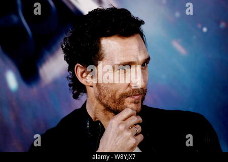 Amerikanische Schauspieler Matthew McConaughey besucht eine Pressekonferenz für die China Premiere seines neuen Films "INTERSTELLAR" in Shanghai, China, 10. November 2. Stockfoto