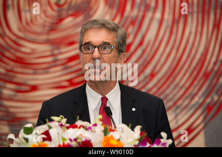 Pierre Ryter, Leiter der East Asia regionale Delegation des Internationalen Komitees vom Roten Kreuz (IKRK), liefert eine Rede während des Symposiums Stockfoto