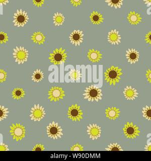Die nahtlose Vektor Muster mit gelben Sonnenblumen auf stumm geschaltet, farbigen Hintergrund Stock Vektor