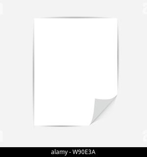 A4-Blatt mit Schatten. Papier mit gewellten Ecke Stock Vektor
