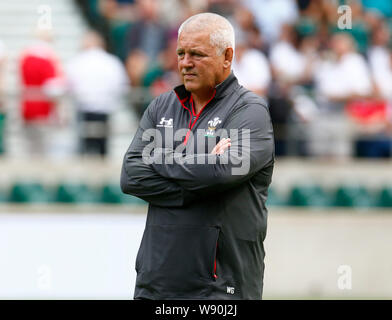 London, Großbritannien. 11 Aug, 2019. LONDON, ENGLAND. 11. AUGUST: Wales Trainer Warren Gatland während Quilter Internationale zwischen England und Wales im Twickenham Stadium am August 11, 2019 in London, England. Credit: Aktion Foto Sport/Alamy leben Nachrichten Stockfoto