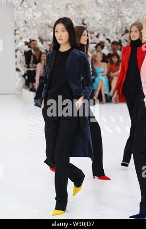 Modelle zeigen neue Kreationen von Christian Dior in seiner Herbst/Winter 2014 der Haute Couture Fashion Show in Paris, Frankreich, 7. Juli 2014. Stockfoto