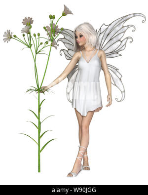 Pretty Fairy mit weißen Blumen Stockfoto