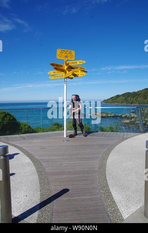 Stirling Punkt Wegweiser. Te Araroa Trail. Bluff. Southland. South Island. Neuseeland Stockfoto