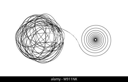 Genaue spiral flow aus der chaotischen Ravel der dünne schwarze Linien isoliert auf weißem Stock Vektor