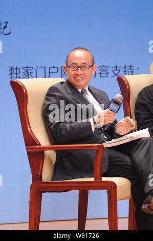 ------ Pan Shiyi, Mitbegründer, Chairman und Co-CEO von Soho China, nimmt an den 10. Jahrestag für die chinesischen Roman, Wolf Totem, in Peking, China, 2. Stockfoto
