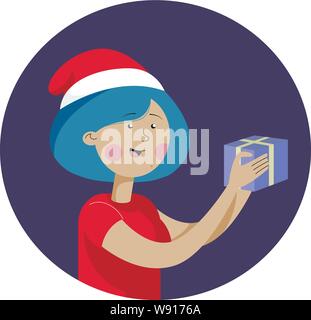 Weibchen mit einem Geschenk. Weihnachtskarte, Poster, Banner. Vector Illustration. Stock Vektor
